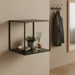 Vita vegghylle svart sort ramme 36 x 36 cm