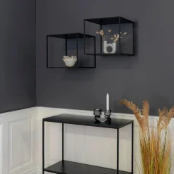 Vita vegghylle svart sort ramme 36 x 36 cm