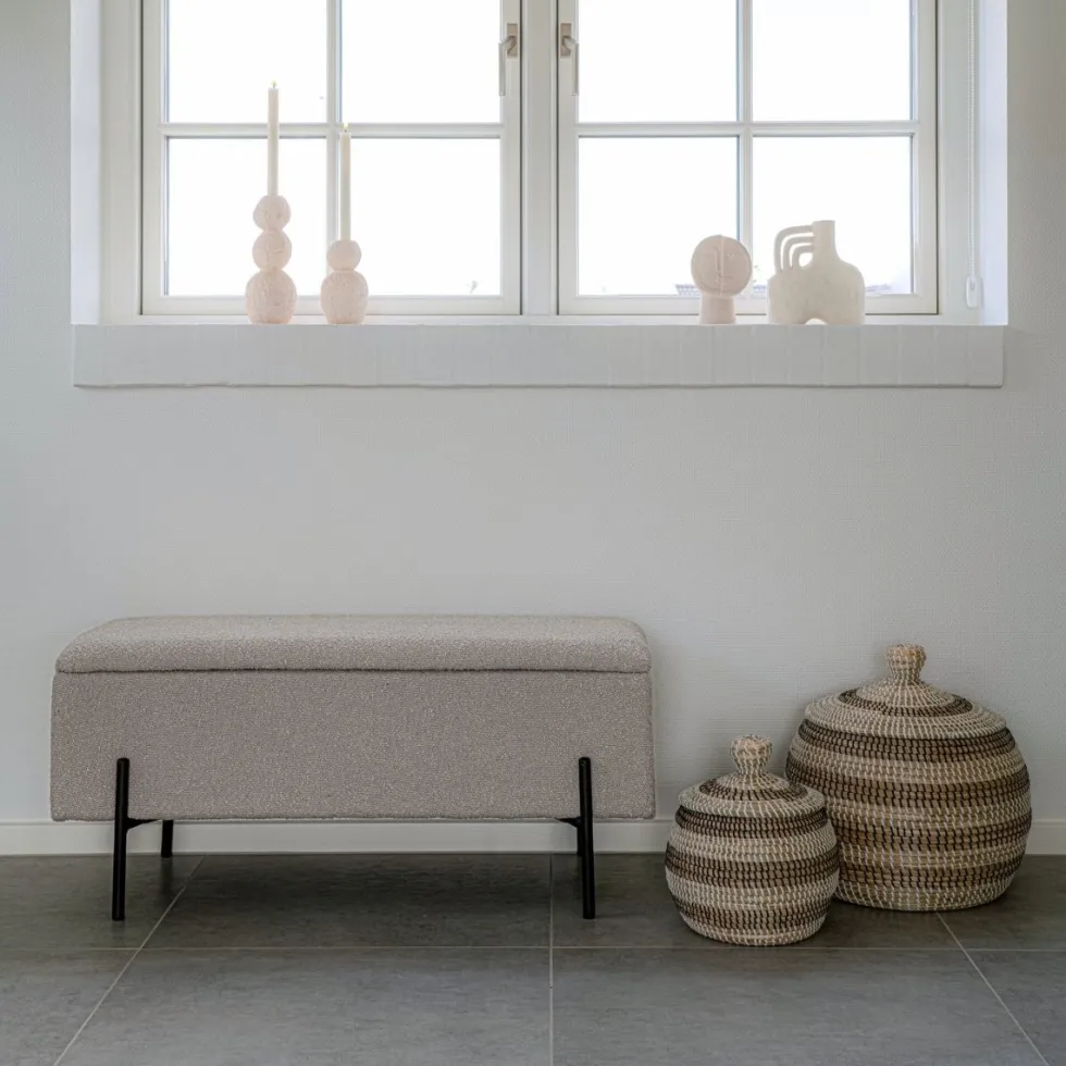 Watford oppbevaringsbenk bouclé beige 95 x 36,5 x 43 cm