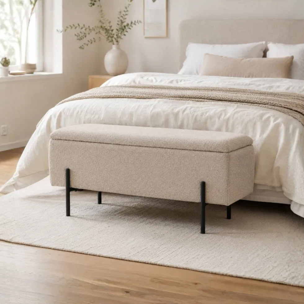 Watford oppbevaringsbenk bouclé beige 95 x 36,5 x 43 cm