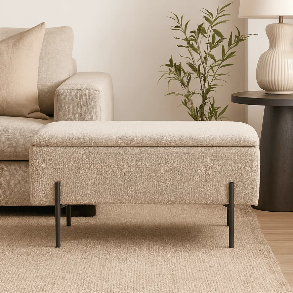 Watford oppbevaringsbenk bouclé beige 95 x 36,5 x 43 cm