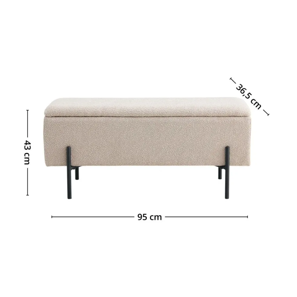 Watford oppbevaringsbenk bouclé beige 95 x 36,5 x 43 cm